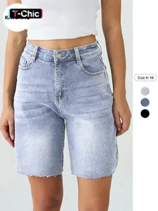 Women's Vintage Mid-Rise Tassel Hem Baggy Denim Bermuda Shorts