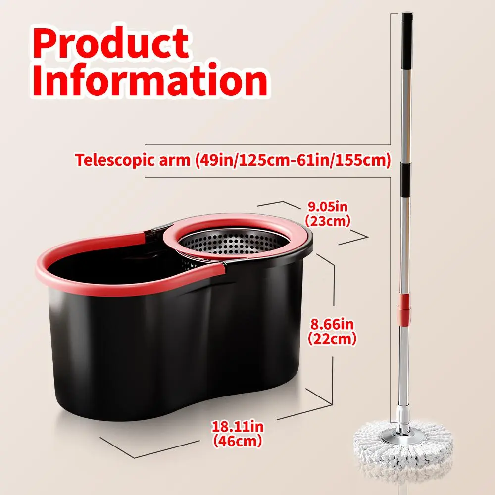 Spin Mop And Bucket Set with Wringer, 360° Rotating Mop Bucket System, Includes 3 Microfiber Mop Refill Heads And A 61-Inch Adjustable Stainless Steel Handle, Ideal for Bathroom Use, Efficient Floor Cleaning, Home Cleaning#cleaningtools #momhack