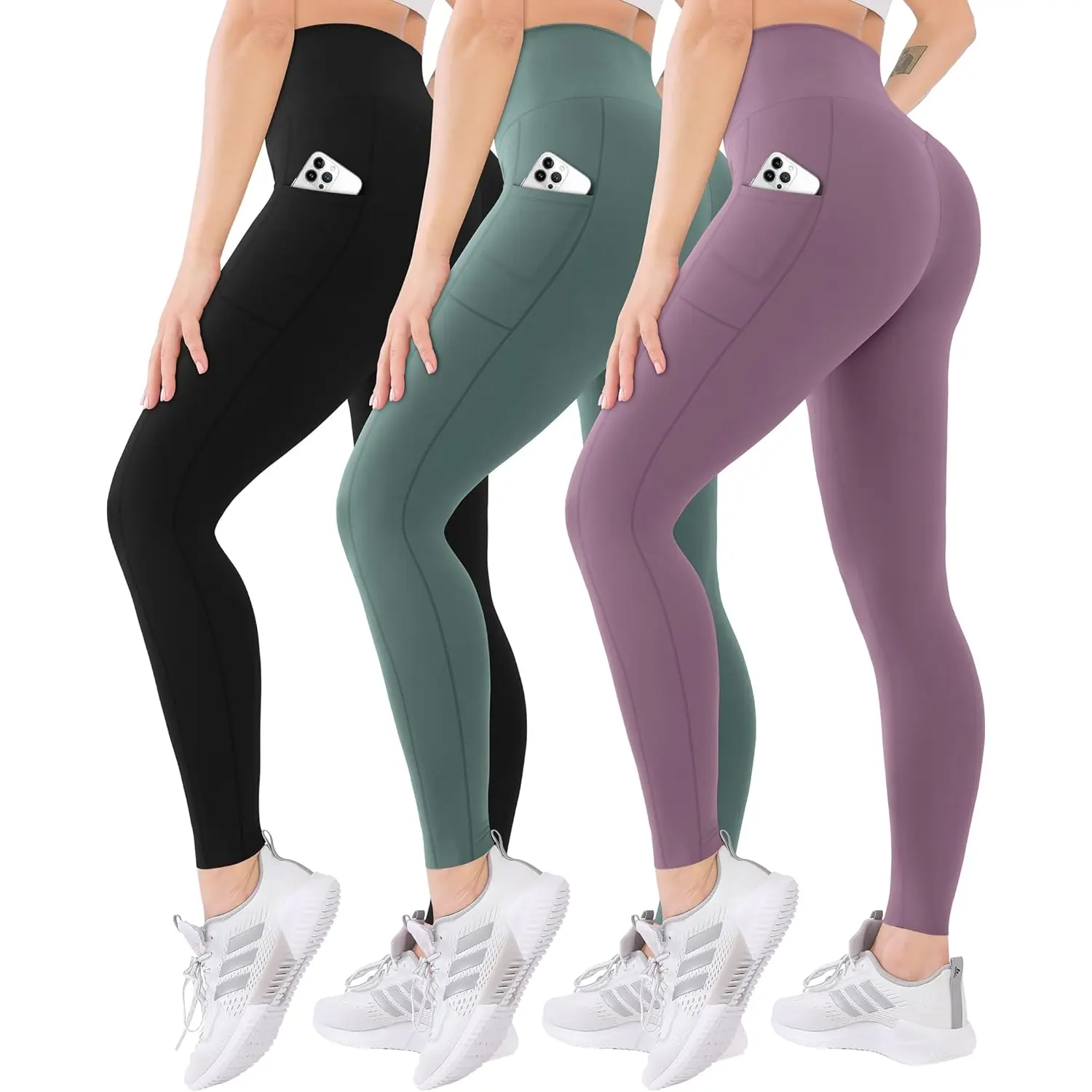 Blisset 3 Pack High Waisted Leggings for Women-Soft Athletic Tummy Control Pants for Running Yoga Workout Reg & plus Size Blisset+-