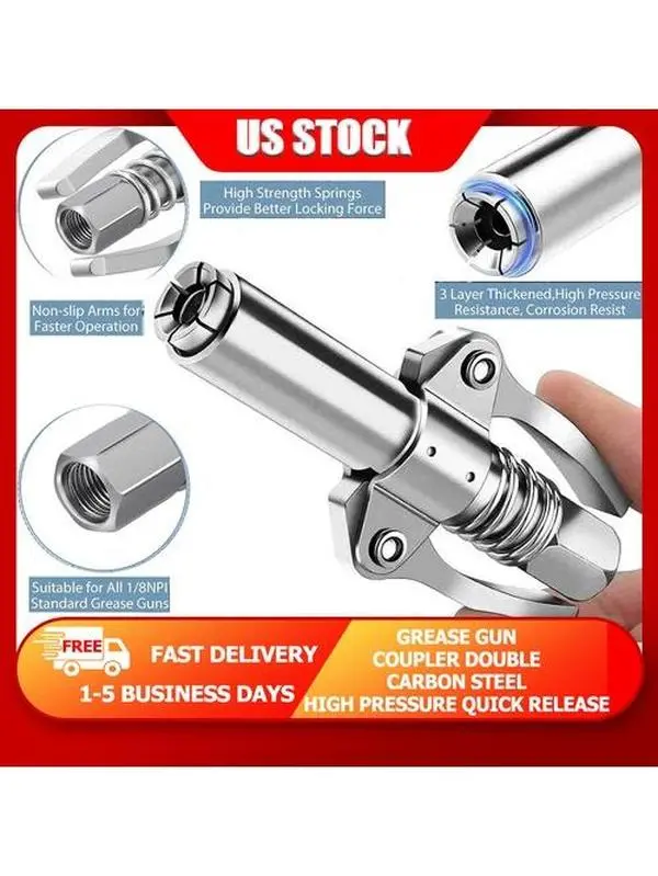 Grease Gun Coupler Double Handle High Pressure Quick Release Lock Oil Nozzles