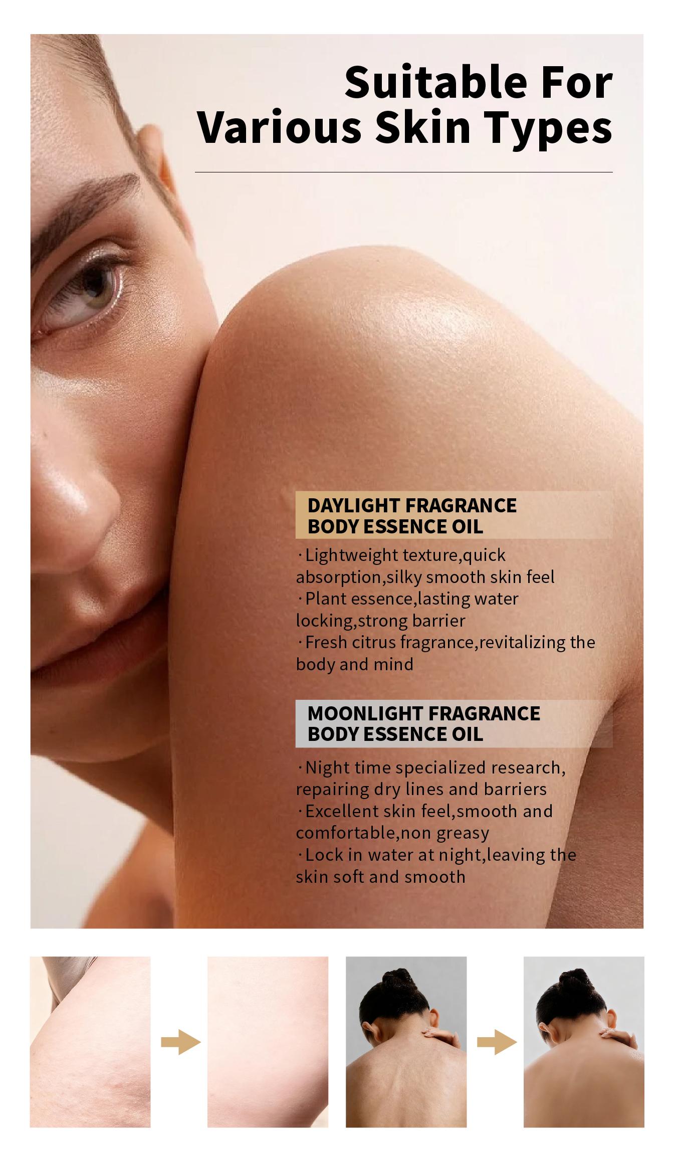 GRODOM Day & Night Body Essence Oil Set Plant-Based Moisturizing Serum for Hydrating Brightening Skin Citrus Daylight Lavender Night Repair Smooth Radiant Skin Care Daily Use 100ml