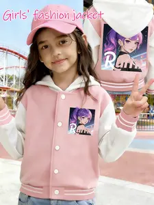 ✨ Rumi Anime Portrait Print Varsity Jacket | Soft Fleece Hooded Kids Coat | Trendy Girls Fashion