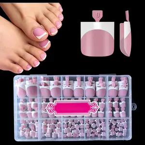 Toe Nail Press Ons Toenails, French Tip Toe Press On Nails,180 Pcs Square Toe Nail Tips,Toe Nails Press On Toenails For Women, Thick Fake Toenails,Valentines Gifts for Women 15 Sizes