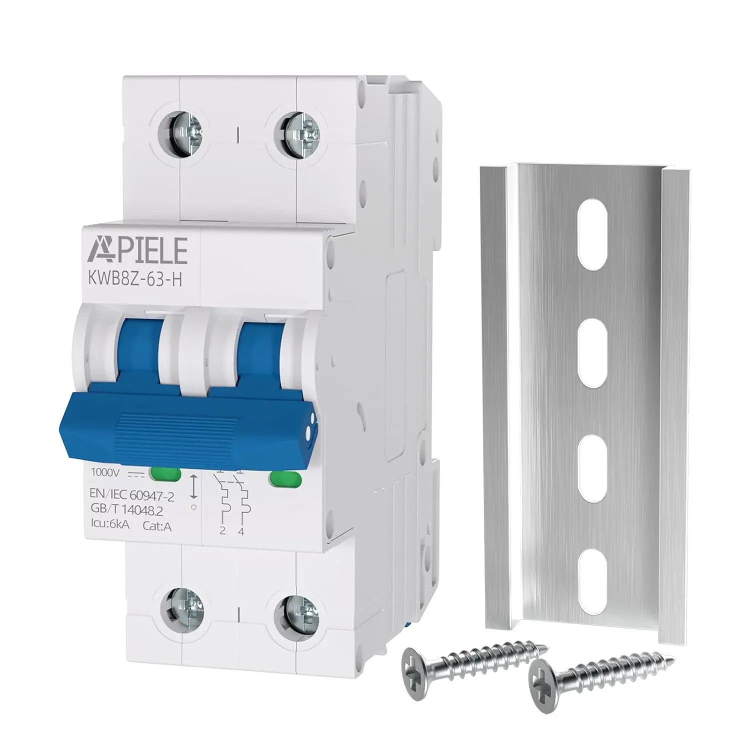 2-Pole 10A 1000V DC Compact Miniature Circuit Breaker, 36mm DIN Rail Mount, Built-in Arc Extinguishing Magnetic Field, Overload Protection, for Solar Photovoltaic & Battery Power Systems, Electrical Equipment Control/Isolation
