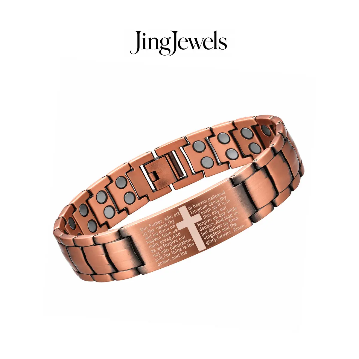 Christian Prayer Bracelet for Men, Lord's Prayer Engraved Link Bracelet with Cross Design, Inspirational Bible Verse Religious Jewelry, Faith Based Everyday Accessory, Halloween Christmas Birthday Gift for Him
