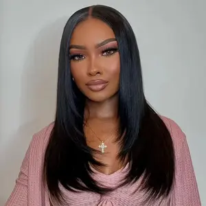[250% Density] Wiggins Hair Layered Straight 5x5 Lace Closure Wig Human Hair 250% & 180% Density Pre Cut Ready To Go Glueless Wig Pre Bleached Pre Plucked Beginner Friendly