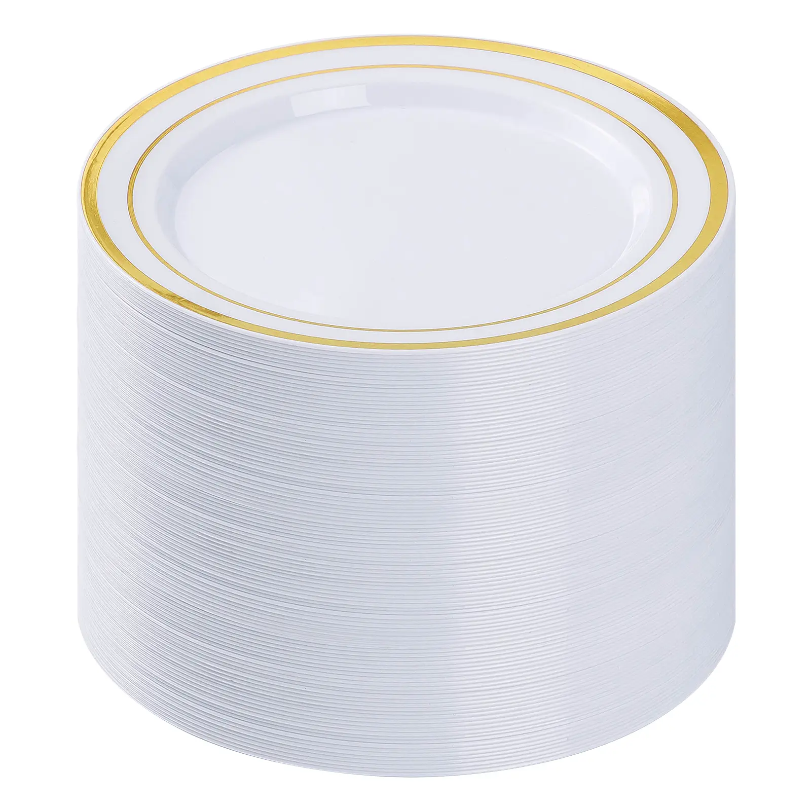 iuiga Disposable Plates, 100PCS 10.25 Inch Round Gold Rim Plastic Dinner Plates, Heavy-Duty BPA-Free Durable for Weddings, Parties, Round Plate