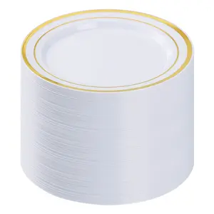 Elegant Party Plates 100PCS Gold Rim Plastic Dinner 10.25 Inch Disposable Heavy Duty for Weddings Parties Birthdays Christmas BPA-Free Durable