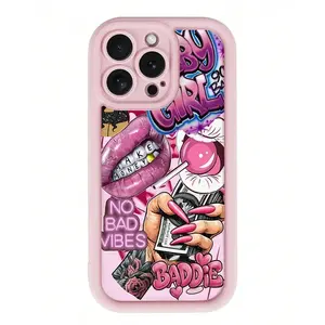Pink Lips and Dollar Bill Print Case for iPhone 17 16 15 14 13 12 11 /Pro /Pro Max/ Air X XS Pattern Soft TPU Rubber Camera Protection Rugged Mobile Phone Cover Gift 2D printing Shockproof Protective