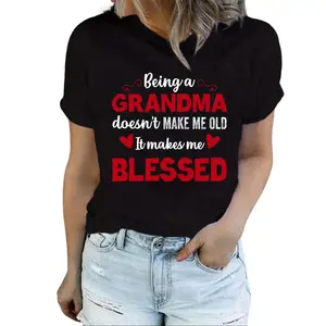 [100% Cotton]100% Cotton Blessed Grandma Inspirational Quote T-Shirt – Gray with Red Lettering, Relaxed Fit Round Neck, Machine Washable, Casual Comfort Tee, Perfect Gift for Grandmas, Women & Men, Golf Gift, Everyday Wear🎁👵💖