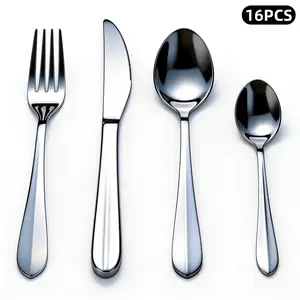 16-Piece Stainless Steel Cutlery Set, Ergonomic Handles, Dishwasher Safe, Ideal for Home Kitchen, Parties, Daily Use, Gift