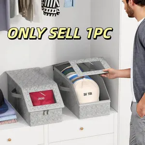 Stackable Baseball Cap Storage Box, Multi-Functional Clothing Organizer, Maximum Capacity 24, Wardrobe Use, Durable Box with Cardboard Lining, Stackable Cube Storage