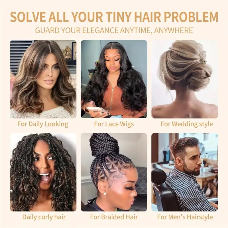 4 Counts Hair Styling Wax Stick Set with Brush & Combs, Long Lasting Non-Greasy Hair Wax Stick for Flyaways, Wigs & Loose Strands, Moisturizing Non Sticky Hair Styling Product for Men Women, Sleek Shine Finish