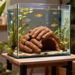 3D Printed Giant Hand Landscape Fish Tank Sanctuary, Small Fish Hideaway Vintage Decorative Ornament, Aquarium Decoration