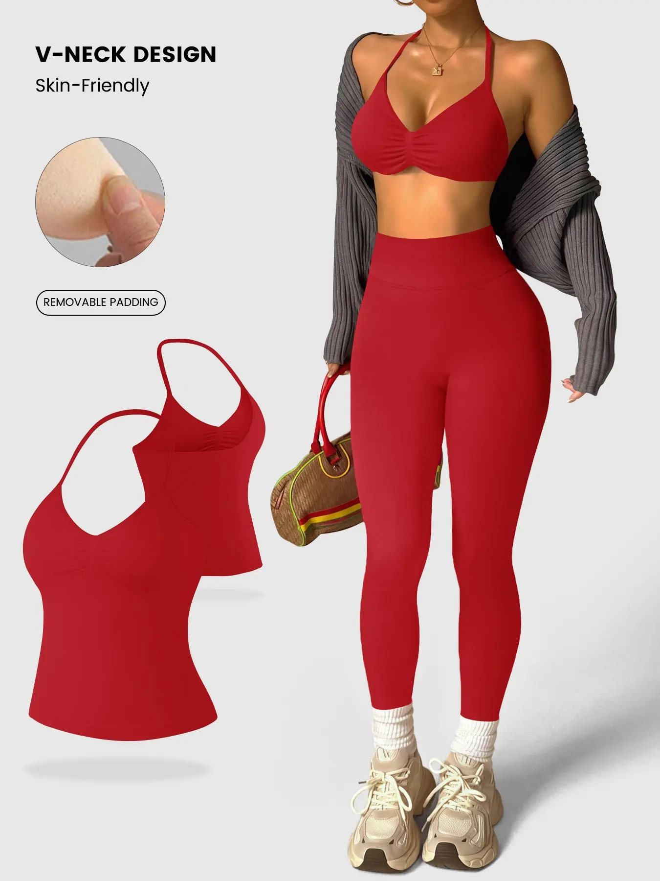 Women's Sporty 3-Piece Set, Bra Top + Tank Top + Tight Pants, Padded, Elastic, Comfortable, Casual, Fitness, Running, Cycling, Stretchy Suit Set, Workout Sets, Sports Wear Set, Active Wear