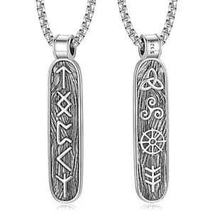 Sebina Viking Rune Necklace 925 Sterling Silver Pendant Mythology Norse Runes Jewelry Bar Necklace Gift for Her Him Women Men