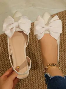 Women's new summer pointed-toe closed-toe shoes with bow decoration and back strap, stylish, simple, comfortable, lightweight, everyday flat shoes Ballerina Flats