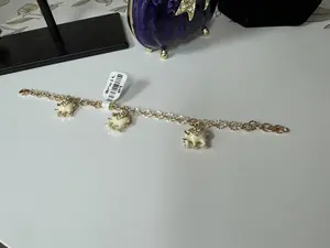 14K GOLD FILLED WHITE ELEPHANTS BRACELET 7 INCHES