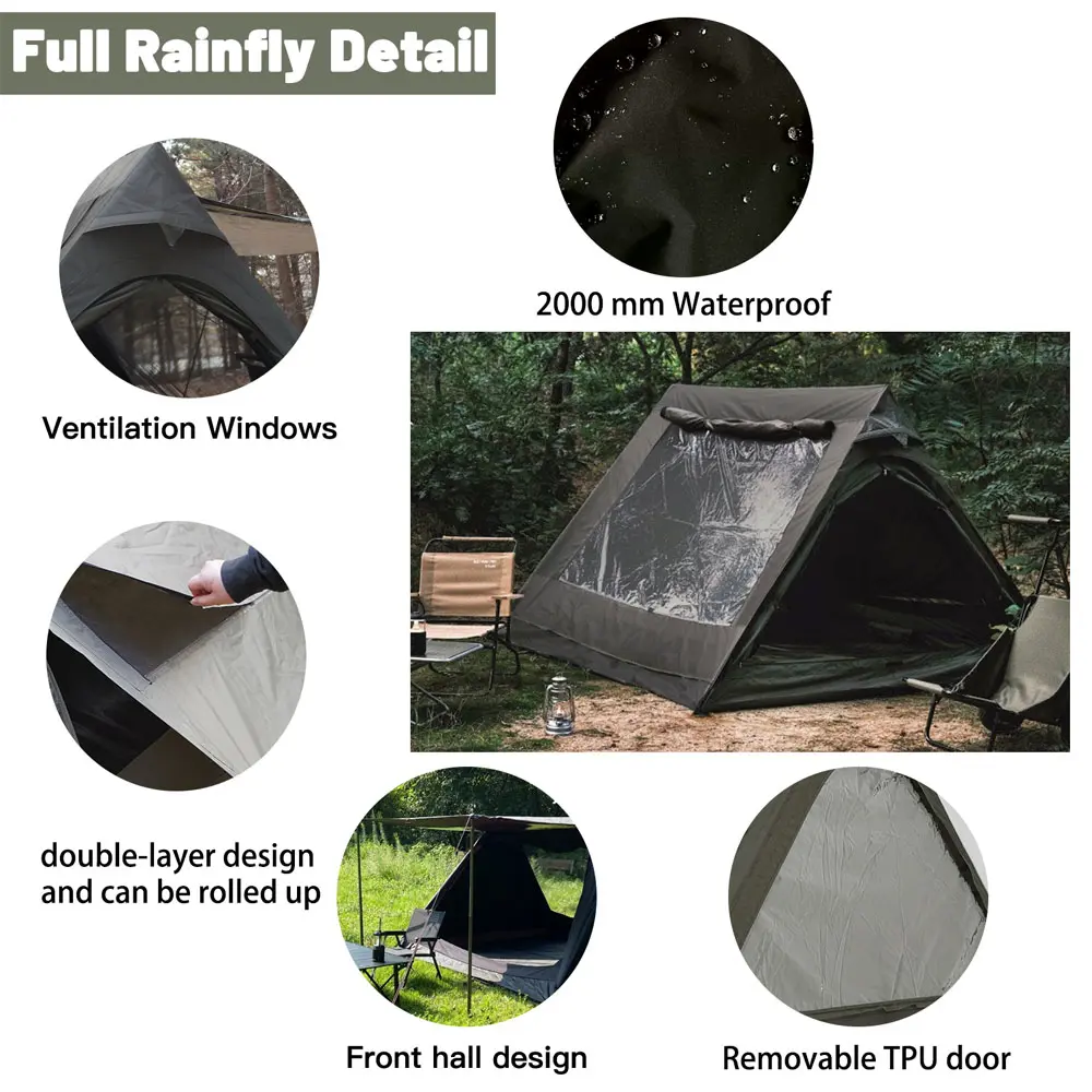CAMVIL A Frame 4 Person Canvas Tent with Full Rainfly&Footprint