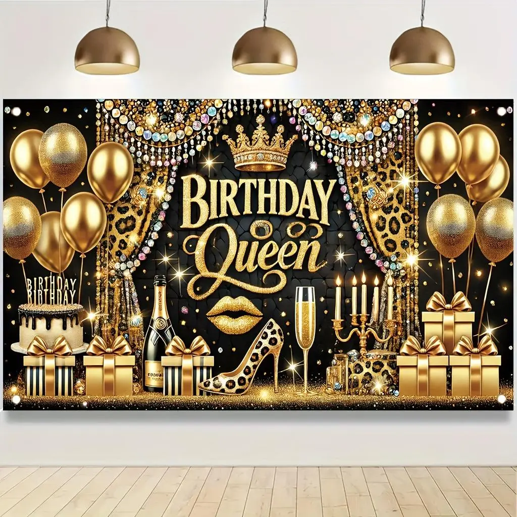 Birthday Queen Theme Party Backdrop, Polyester Backdrop Banner, 1 Count Birthday Party Decoration Banner, Party Decoration Supplies for Outdoor & Indoor, Vanity Decor Accessories, Ornaments