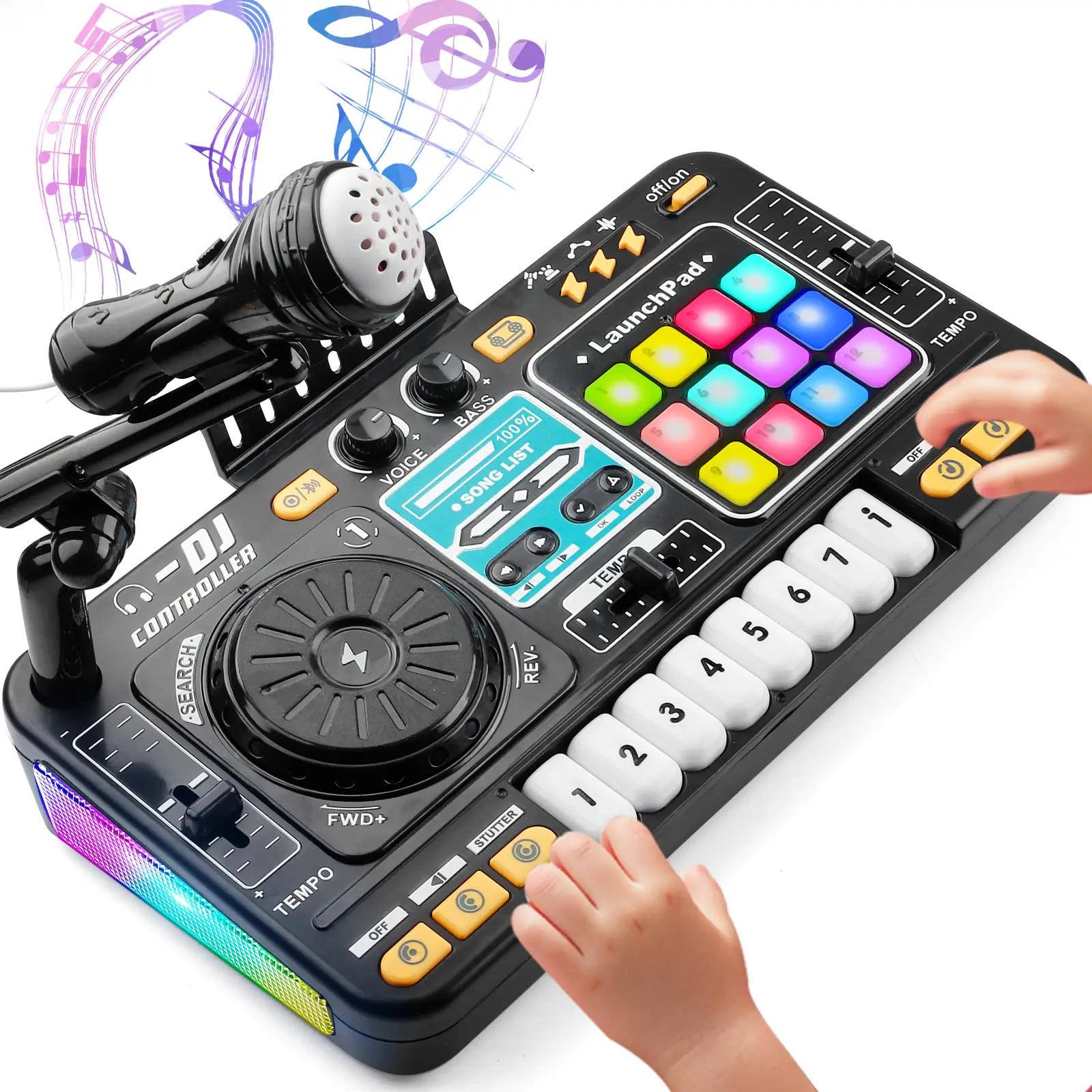 Kids DJ Music Mixer Toy with Colorful LED Lights Sound Effects for 3-6 Year Olds Boys Girls Portable Voice Amplifier Audio Smartphones