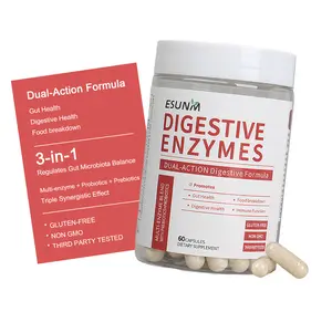 ESUNM Dual-Action Digestive Enzymes with Multi Enzymes Probiotics & Prebiotics for Bloating Relief & Gut Health Support 60ct Gluten-Free Non-GMO GMP Certified - Healthcare, Fitness