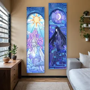 Sun & Moon Goddess Pattern Tapestry, 2 Counts/set Vertical Tapestry, Whimsical and Beautiful Long Narrow Banner Tapestry, Wall Hanging Gorgeous Backdrop, Decor