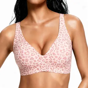 Jelly Wireless Women Comfortable Seamless Deep V  Night Starry Size Plus breathable pack minimizer light support Floral bra sport t-shirt cup  triangle bralette adjustable strap  beautiful back lace spring statement  No-Comparison color seamless bra solid