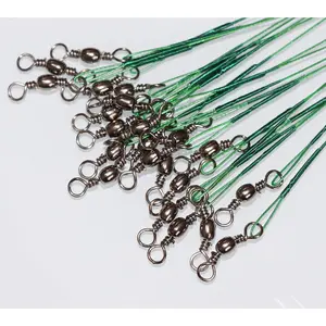 50pcs Fishing Wire Leaders Heavy Duty Nylon-Coated Fishing Line Wire Leaders with Swivels and Snaps 6inch Black/Green/Silver