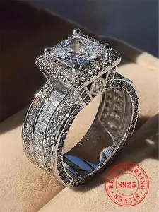 S925 Sterling Silver Luxury Gorgeous Artificial Crystal Decor Ring Back To School, Rings for Women, Wedding Engagement Ring Jewelry Gift for Women, Summer 925 Jewelry for Party, Valentine's Day, Gift