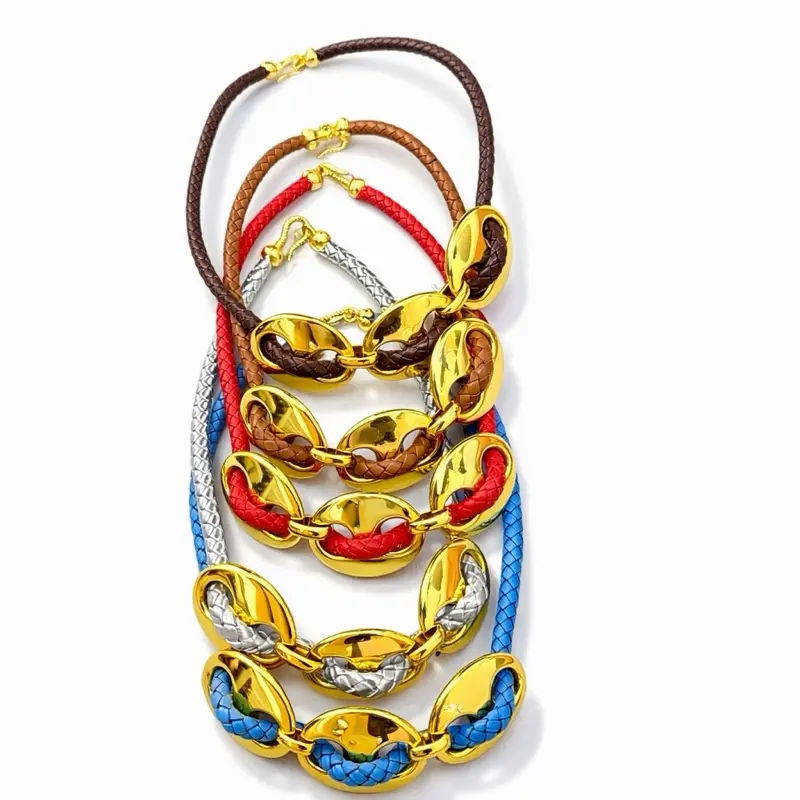 Maite Jewelry                                             CUERO G Necklace - Colorful Braided Leather and Gold Tone Links - Perfect for Layering and Stylish Looks
