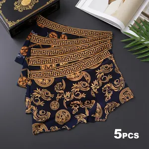 5 Pack Luxury Gold Print Men Boxers, Breathable Comfort Underwear Boxers upgrade