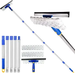 86.6-Inch Window Squeegee Cleaner with Extension Pole, 2-in-1 Glass Cleaning Tool Kit with 2 Pads for Shower Glass, Indoor & Outdoor High Windows deep