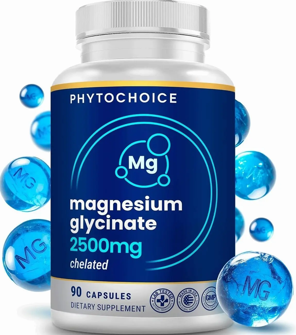 High Potency 2500mg Magnesium Glycinate Supplement for Men and Women, Chelated for High Absorption Pure Elemental Magnesio Complex - Support Sleep, Nerve & Muscle Health, Made in USA - 1 Month Supply