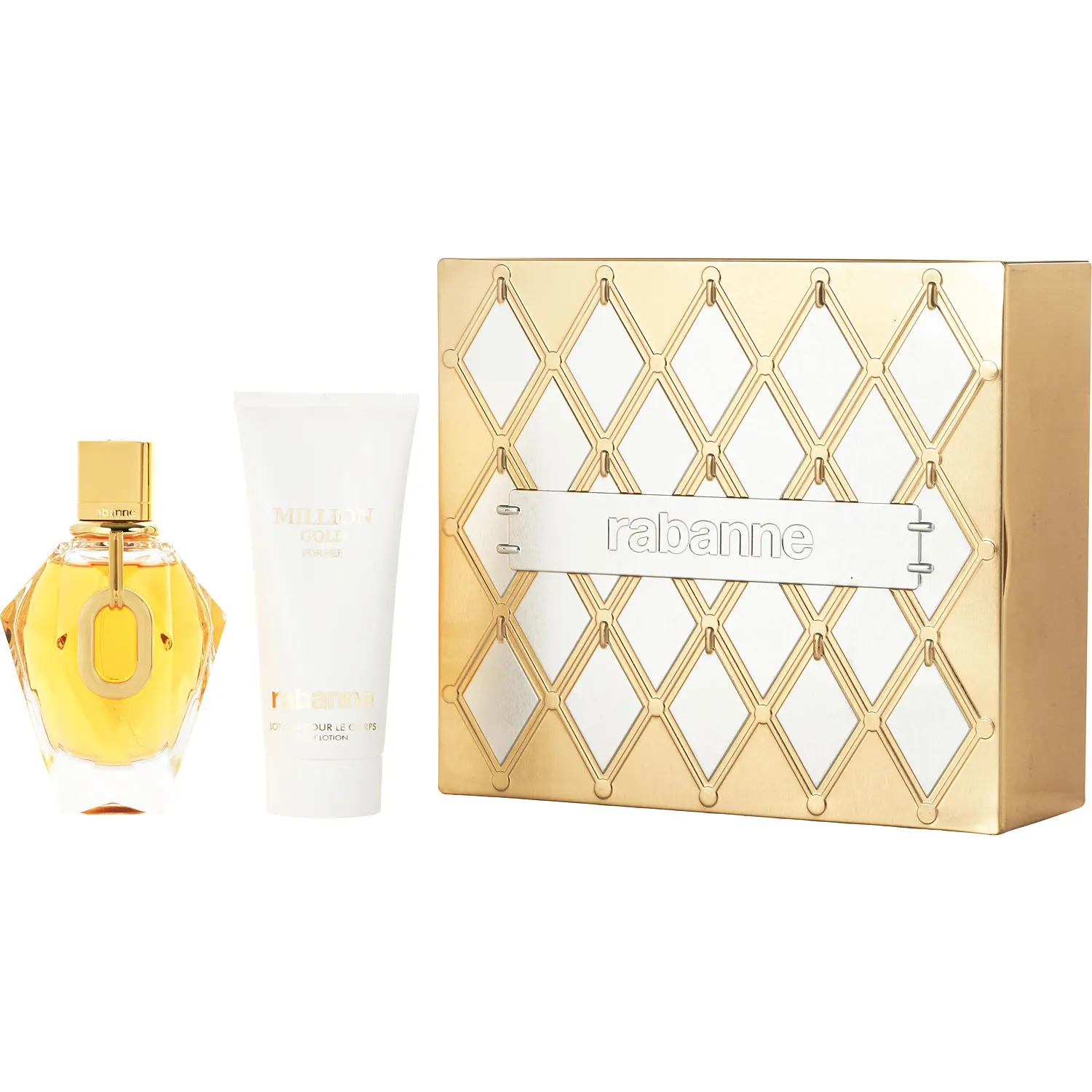 Paco Rabanne Million Gold Set-Eau De Parfum Refillable Spray 3 Oz & Body Lotion 3.4 Oz For Women