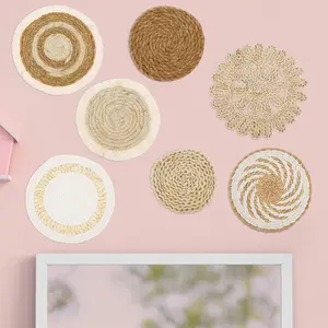 7Counts Bohemian Wall Baskets Artistic Woven Rattan Wall Basket Handmade Woven Wall Basket Decor Decorative Rattan Wall Hanging Decor Woven Basket Wall Art for Home Living Room Bedroom