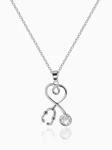 Korean Cross-Border New Stethoscope Zircon Pendant Necklace, Elegant Lockbone Chain Jewelry for Women, Simple and Fashionable Design
