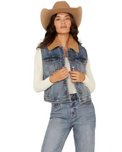 Shyanne Women's Ottawa Medium Wash Sherpa Lined Denim Vest - Srho24v83-Mdw