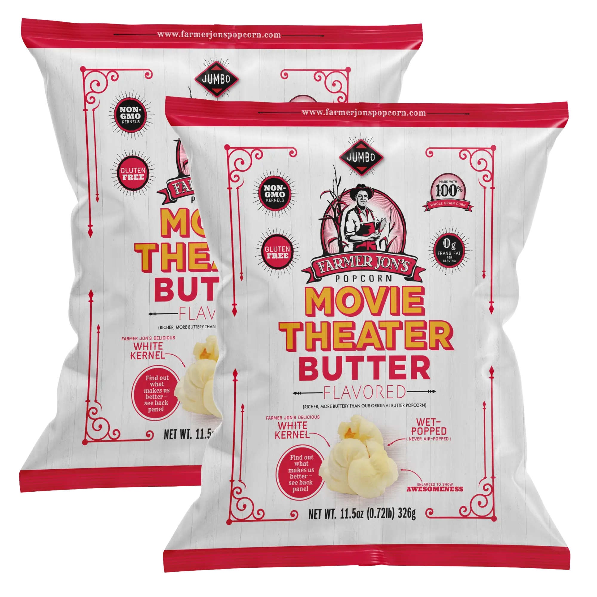 Movie Theater Flavored Jumbo Bags - 2 Pack 11.5 oz Each, Farmer Jon's Popcorn