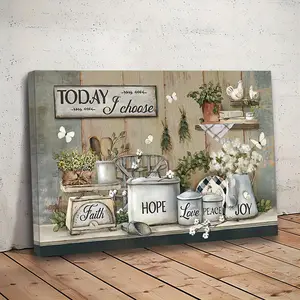 2D  Wooden Framed Canvas Painting- Farmhouse Kitchen Wall Art,  Print for Living Room& Bedroom. Rustic Home Decoration, Perfect Festival Gift for Her& Him, Ready-to-Hang Canvas Artwork for Home& Office Spaces Ornaments Artistic Photo