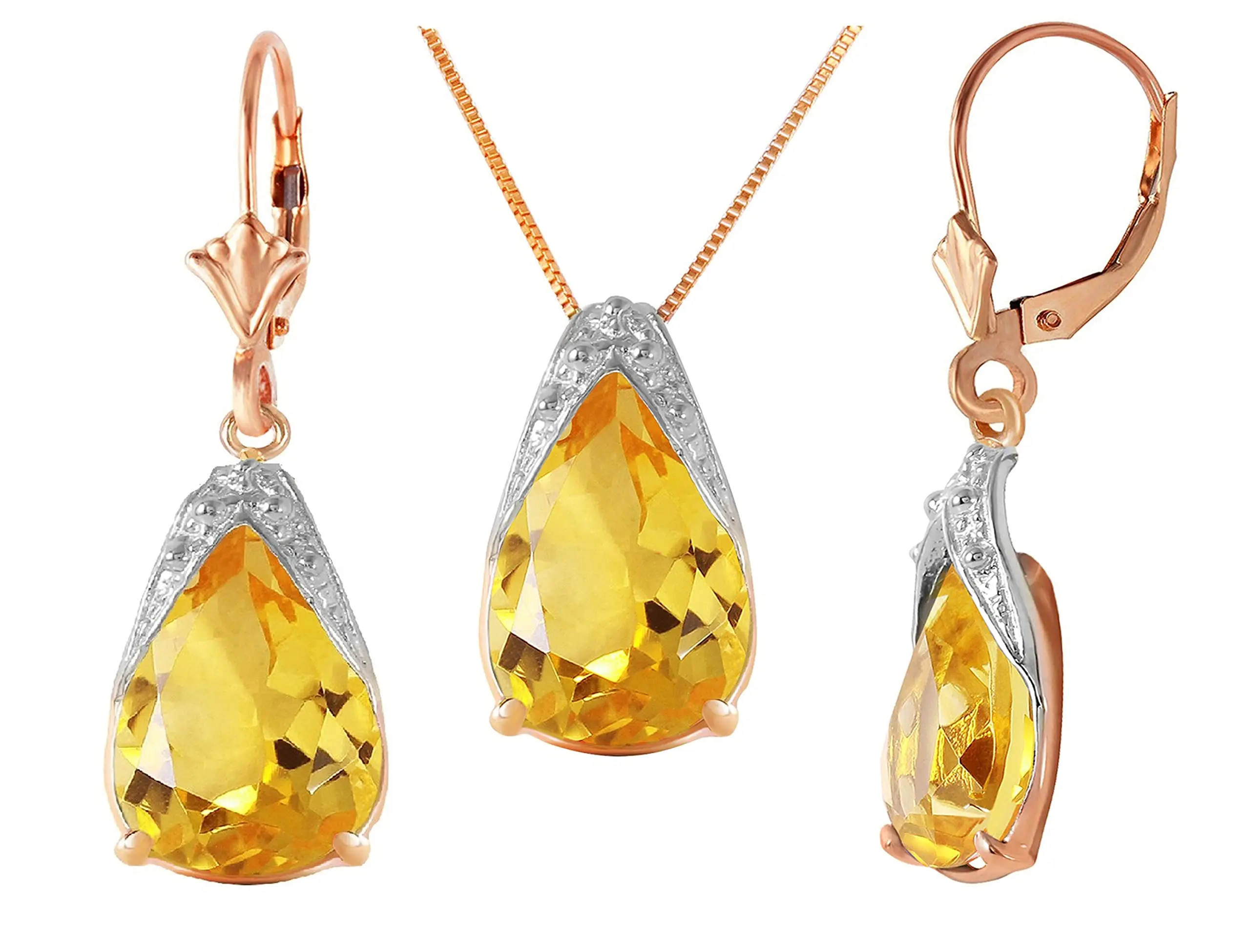 Galaxy Gold GG 14k 18" Rose Gold Citrine Drop Necklace and Earrings Set