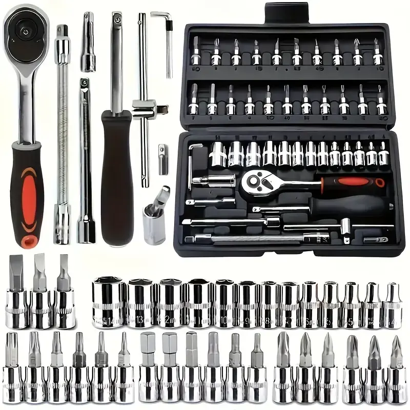 46PCS Multifunctional Hand Tool Kit with Ratchet Wrench, Ratchet Spanner Set, Socket Set for Auto Repair, Home Improvement, Work Tools for DIY Users, Multifunctional Set