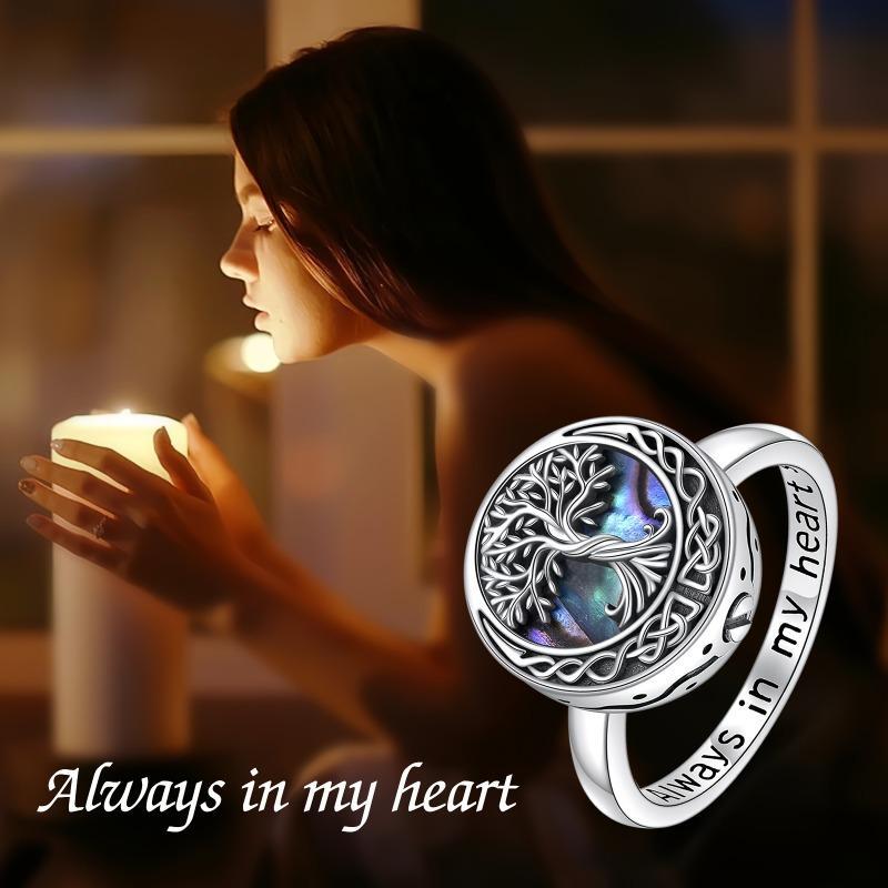 Tree of Life Ashes Memorial Ring: Celtic Knot Genealogy Design, Engraved "Forever in My Heart" Keepsake Jewelry Family Love