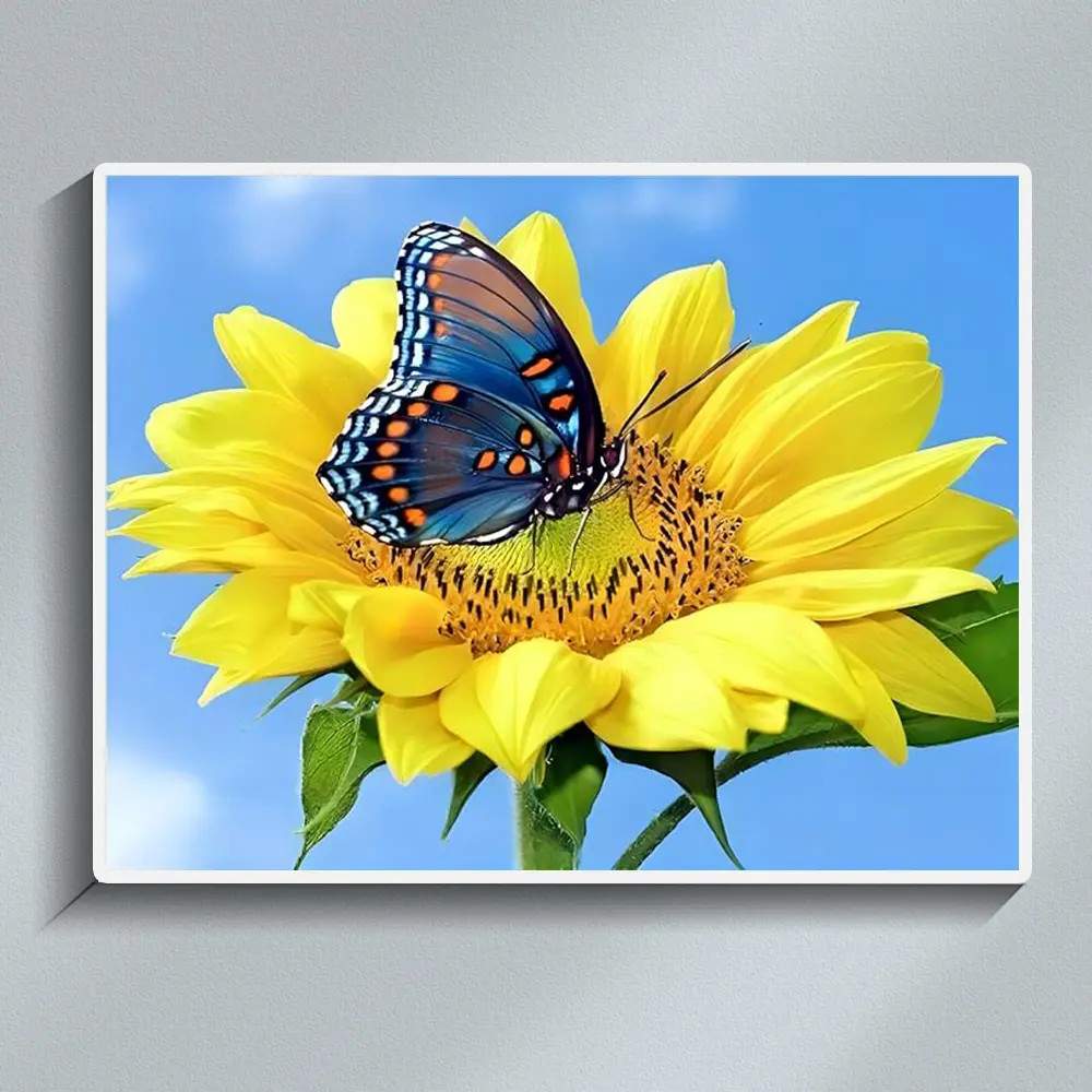 DIY diamond painting set,sunflower and butterfly diamond pattern poster, floral mosaic cross-stitch wall decoration, toys and hobbies, sewing DIY set