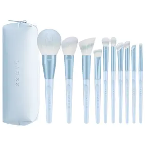 MSQ LADES Wind Chimes - 10-Piece Makeup Brush Set with Light Blue Case for Precise Application
