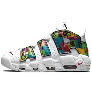 Nike Air More Uptempo Peace, Love, Swoosh Leather Graffiti Retro Mid-Top Basketball Shoes for Men with Cushioning and Support