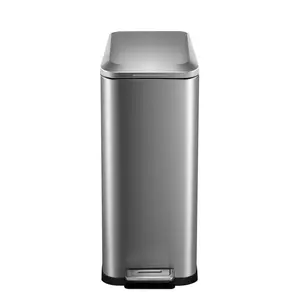 Stainless Steel 50 L / 13 Gal Hand-Free Commercial/Kitchen Step Trash Can with Slim Rectangular Fingerprint-Resistant Soft Close Lid, Bin Cover Set