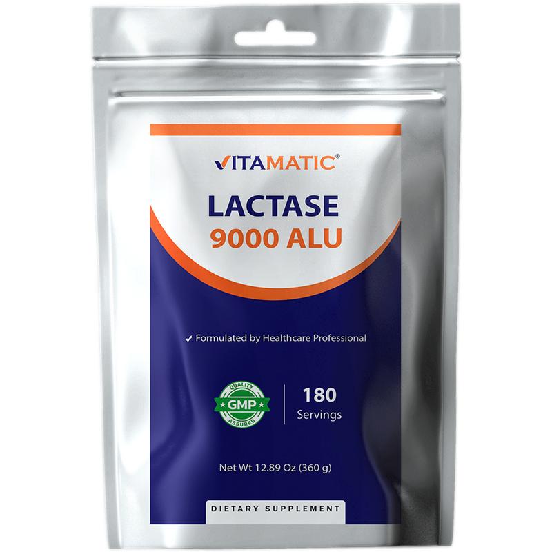 Vitamatic Lactase Enzyme Powder 9000 ALU Per Serving 180 Servings Supports Lactose Digestion Non-GMO Gluten Free Formulated by Healthcare Professional Vitamin Dietary