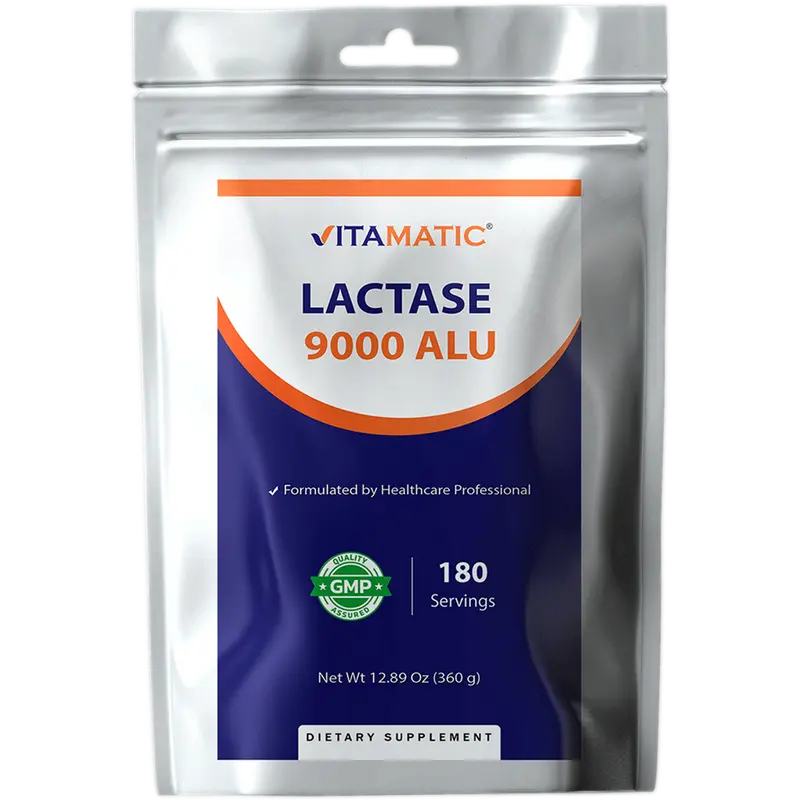 Vitamatic Lactase Enzyme Powder 9000 ALU Per Serving 180 Servings Supports Lactose Digestion Non-GMO Gluten Free Formulated by Healthcare Professional Vitamin Dietary