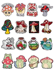 16pcs/set Psychedelic Mushroom Enamel Pins Weird Fly Agaric Drifting Bottle Frog Funny Quotes Creative Fungus Plant Alloy Brooches Lapel Backpack Badge Fashion Jewelry Accessories Gifts for Friends